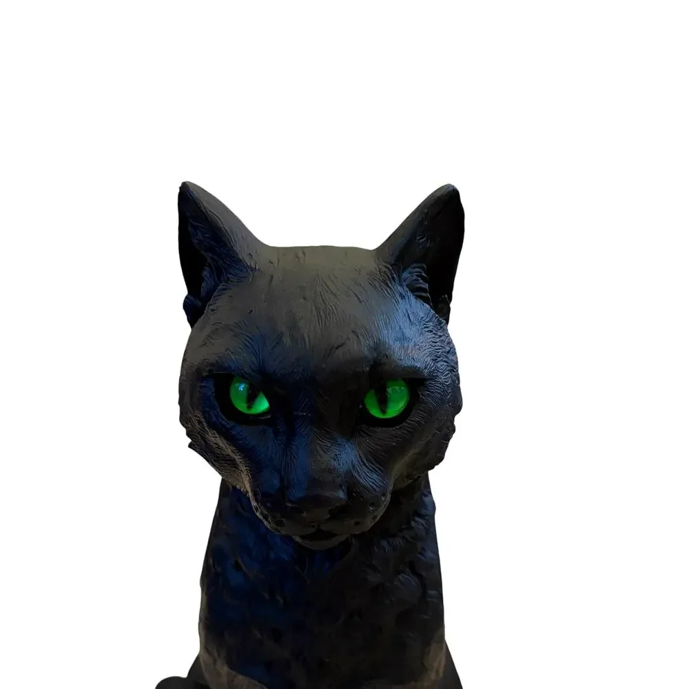 Gothic Black Cat Figurine w/ Piercing Green Eyes 13in Spooky Halloween Decor NEW